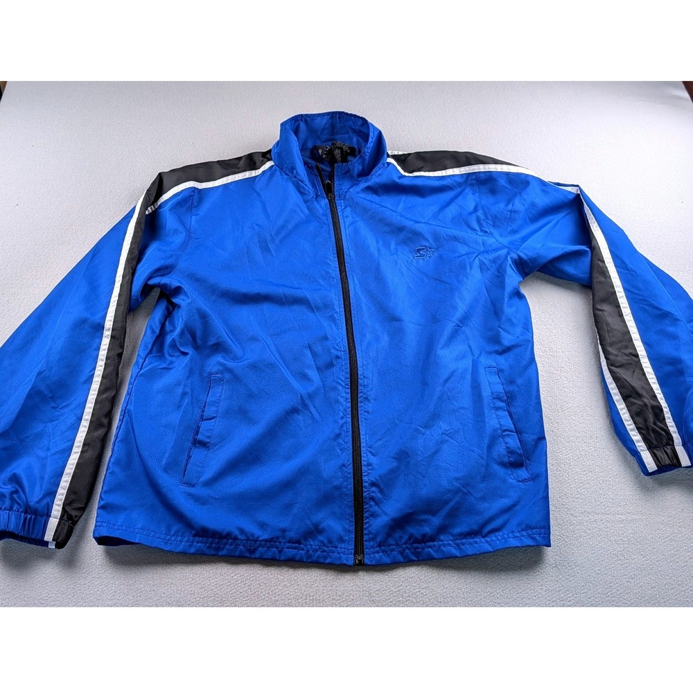 Starter Mens Windbreaker Jacket Royal‎ Blue Black Stripe Full Zip Mesh Lined L